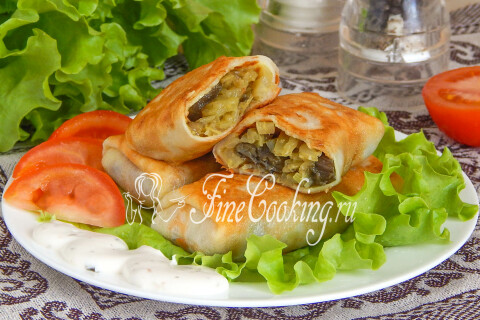 Готовое блюдо: Блинчики с капустой и грибами