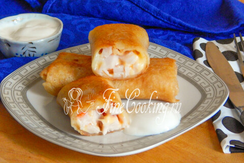 Готовое блюдо: Блинчики с ветчиной и сыром