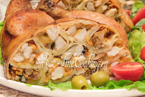 Курица, фаршированная блинами. Шаг 31