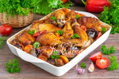 Готовое блюдо: Курица с овощами в духовке