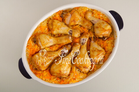 Курица с рисом и овощами в духовке. Шаг 14