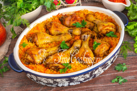 Готовое блюдо: Курица с рисом и овощами в духовке