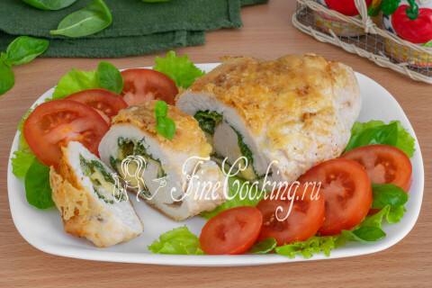 Готовое блюдо: Куриная грудка с сыром и шпинатом