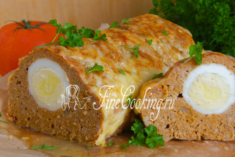 Готовое блюдо: Митлоф (мясной хлеб) с яйцом