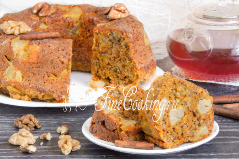Готовое блюдо: Морковный кекс с ананасами и орехами