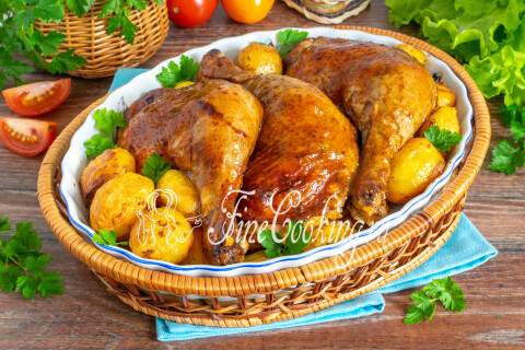 Готовое блюдо: Окорочка с картошкой в духовке