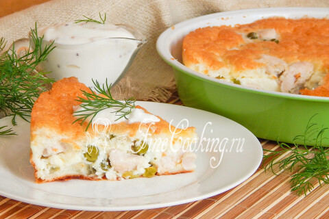 Готовое блюдо: Омлет с курицей и горошком