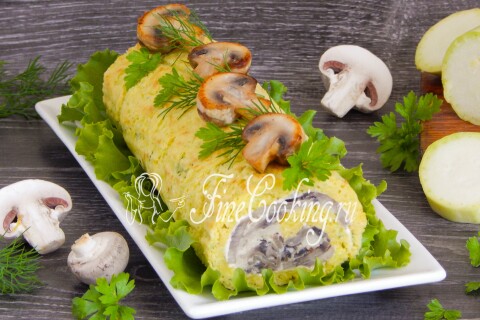 Рулет из кабачков с грибами и сыром. Шаг 27