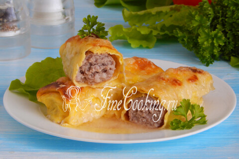 Готовое блюдо: Рулетики из яичных блинчиков с мясной начинкой
