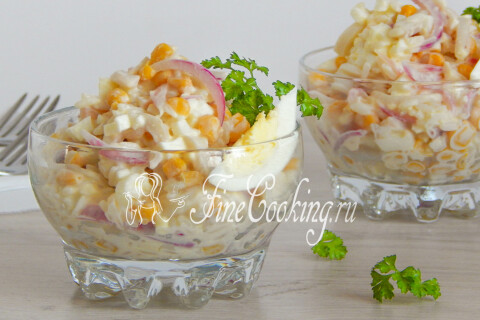 Готовое блюдо: Салат с кальмарами и рисом