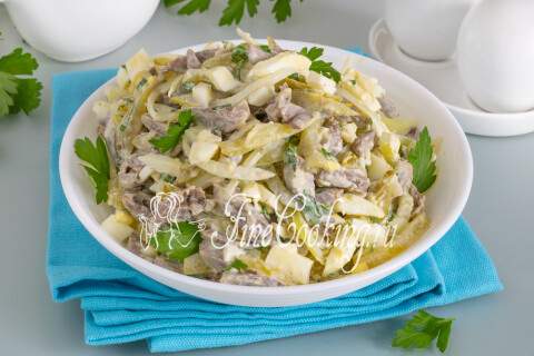 Готовое блюдо: Салат с куриными сердечками