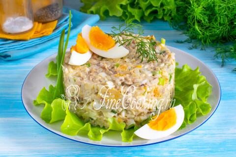 Готовое блюдо: Салат с рыбными консервами и рисом