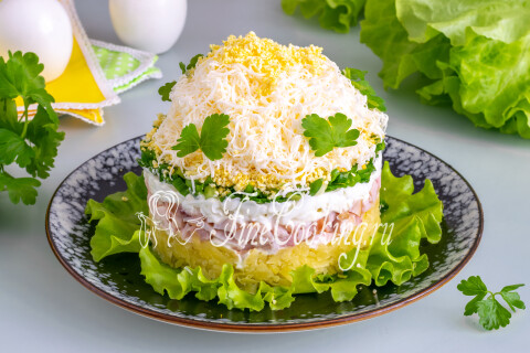 Готовое блюдо: Слоеный салат с копченой курицей