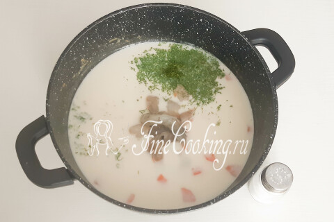 Суп с плавленым сыром и креветками. Шаг 10