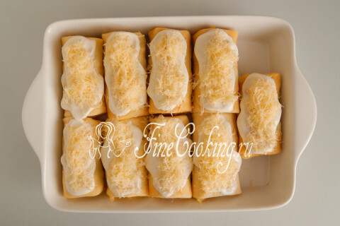 Яичные блинчики с курицей, грибами и сыром. Шаг 20